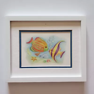 Vintage Litho Print Kissing Fish By Sue Williams 10”x8  Bright Colors Framed • $18.90