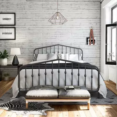 Bushwick King Size Bed Frame Bedstead In Grey Metal By Dorel • £225.95