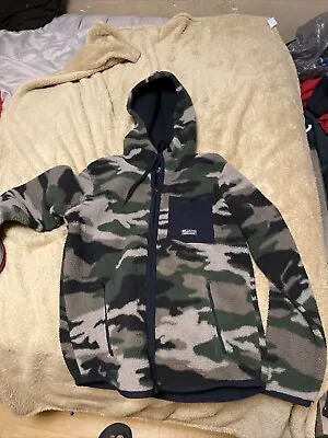 Hollister Men's Sherpa Fleece Camo Jacket Full Zip Hoodie Size S Fast Shipping! • $29.99