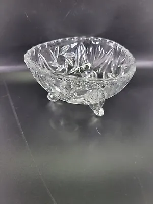 Vintage American Etched Cut Glass Footed Bowl Candy Dish  • $13.95