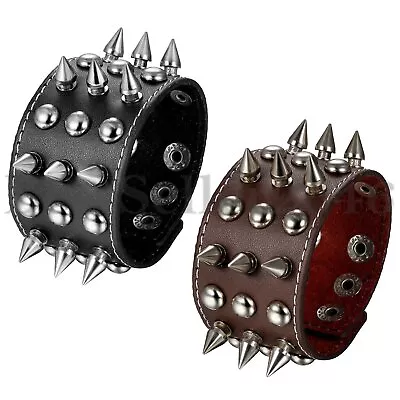 Mens Womens Spike Studded Rivet Bracelet Punk Rock Biker Wide Leather Wristband • $9.99