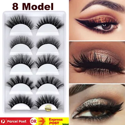 $4.99 • Buy 5 Pairs 3D Natural Thick False Fake Eyelashes Eye Lashes Mink Makeup Extension