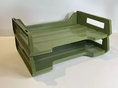 Rogers Plastic Paper Trays Vtg MCM Office Desk Organizer GREEN 60s 70s • $17.16