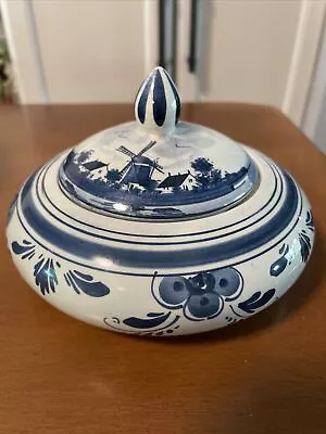 Vintage Delft Old Holland Hand Painted Trinket Candy Dish Sugar Bowl 4”x6” • $16