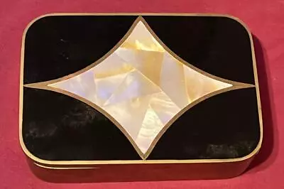 Vintage Brass Covered Jewelry Trinket Box W/ Lid 1980s Mother Of Pearl And Inlay • $51