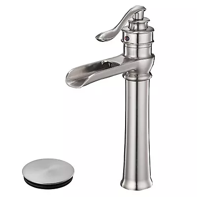 Brushed Nickel Bathroom Vessel Faucet Tall Sink Vanity Mixer With Pop Up Drain • $34.99