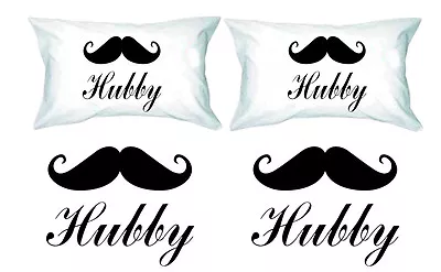 Mustache Matching Pillowcase - Hubby Hubby Gay Couple Pillow Cover Same Sex 2pcs • $23.99