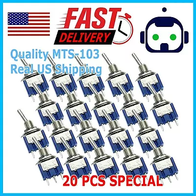 $10.99 • Buy 20pcs 3 Pin SPDT ON-OFF-ON 3 Position Mini Toggle Switches MTS-103 US Free Ship