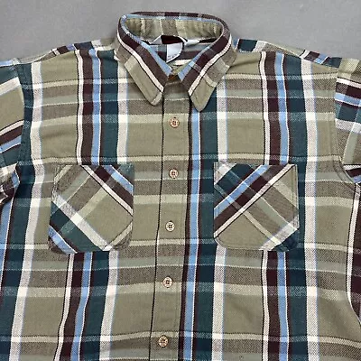 Vintage Big Mac Flannel Shirt Mens Large Brown Plaid USA Made Heavyweight Chore • $29.95