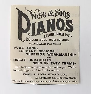 Early 1900s VOSE & SONS PIANOS Boston MA Vintage 25 X2.75  Magazine Ad Trimmed • $7.20