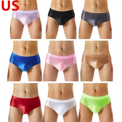 US Men's Glossy Oily Briefs Sexy Seamless Silky Bikini Underwear Sissy Panties • $6.78