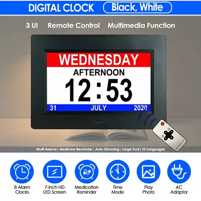 Large Digital Day Calendar Clock For Memory Loss Elderly Seniors Dementia Vision • £30.99