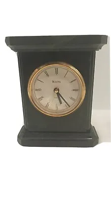 Bulova Stonington Dark Olive Green Marble Mantel Shelf Clock 7.25” X 6” X 2”  • $56.99