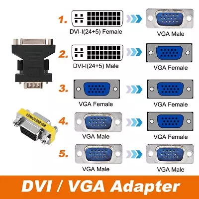 VGA Female To DVI  Male / VGA Female To DVI-I 24+5 Male Converter Adapter • $4.95