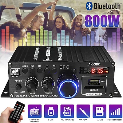 Mini Bluetooth Digital Power Amplifier USB Music Player FM Stereo Audio Amp UK • £18.89