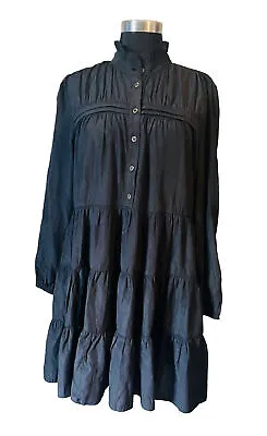 Day + Moon Women's Long Sleeve Tiered Ruffle Black Mini Dress Size M • £19.29