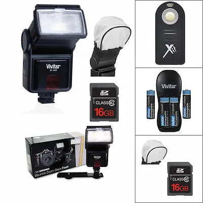 Pro Vivitar Flash + Remote + Charger + Batteries + 16gb  For Canon Eos Rebel • $78.62