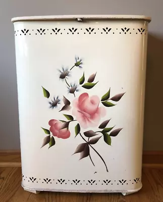 VTG DETECTO Tole Floral Metal Laundry Clothes Hamper Mid Century Modern MCM • $79.99