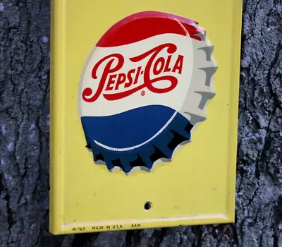 BEAUTIFUL CONDITION~ Dated 1965 PEPSI BOTTLE CAP LOGO Old Tin Thermometer Sign • $197