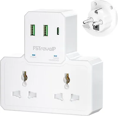 UK To Europe Travel Adapter With USB Universal Extension Socket Surge Protection • £11.89