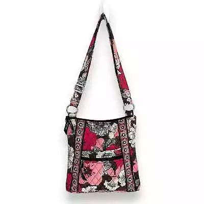 Vera Bradley Crossbody Bag Hipster Mocha Rouge Purse Brown Pink Flowers Quilted • $19.95