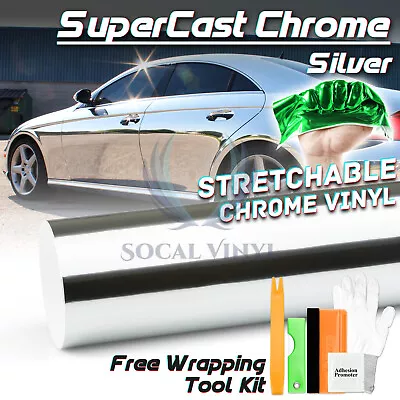 Supercast Chrome Silver Car Vinyl Wrap Sticker Easy Stretch Decal Sheet Film DIY • $309.88