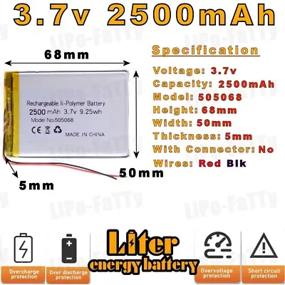 3.7v 2500mAh 505068 Liter Energy Lithium Polymer Battery  Li-po Lipo RC • £9.49