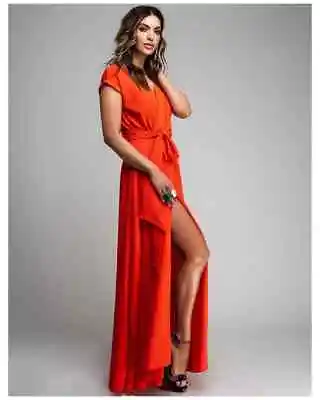 Meghan Los Angeles NEW $369 S Jasmine Faux Wrap Maxi Dress In Flame Red • $116.22