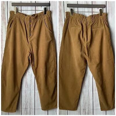 ZARA Z1975 Denim Corduroy Mustard Paperbag Pants Size 12 High Rise Waisted • $27