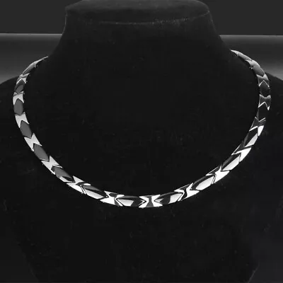 Mens Silver Stainless Steel Black Ceramic Magnetic Bio Therapy Chain Necklace • $32.99