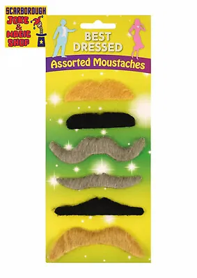 Assorted Fake Moustaches~6 Pack~Joke Tash~Novelty~Party~False Facial Hair Tashes • £3.50