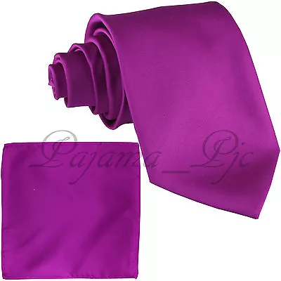 New Men's Solid Neck Tie And Pocket Square Hankie Set Wedding Party Formal Prom • $12.36