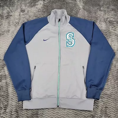 Nike Seattle Mariners Jacket Mens Medium Gray Blue Swoosh Raglan Emroidered • $33.02