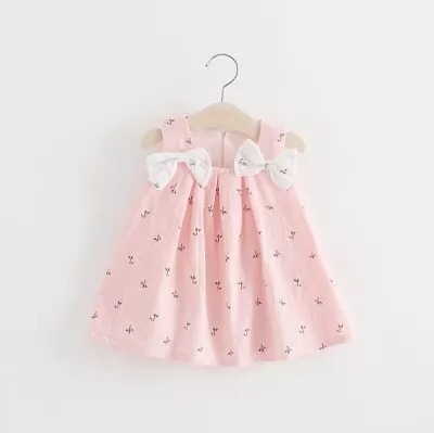 Size 9-12m To 2-3y New Girls Dress Pink Floral Shoulder Bow Dress -Select Size • £12.89