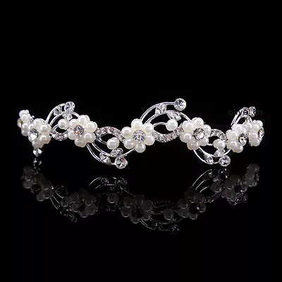 Kids Pearl Crystal Wedding Children Flower Girl Mini Tiara Headband Princess  • $12.50