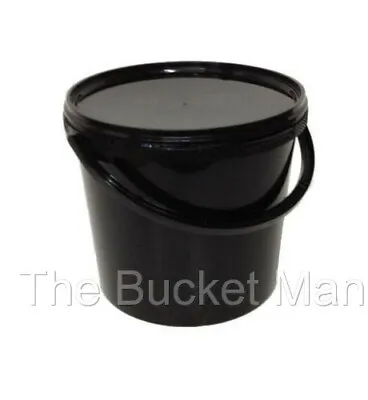 2 X 10 L Ltr Litre Black Plastic Buckets Containers With Lids & Plastic Handles • £11.39