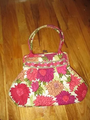 Vera Bradley Hello Dahlia Pink Floral Alice Kiss Lock Handbag Purse • $14.99