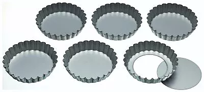 KitchenCraft Set Of 6 Stainless Steel Loose Base Tart Tins With Fluted Side • £11.99