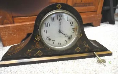 Antique GILBERT 1807 TOLE PAINTED WOOD MANTEL CLOCK Chimes • $151.66