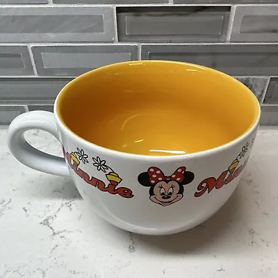 DISNEY Large Minnie Mouse W/Flowers Soup & Coffee Mug.   Bright Yellow Inside. • $20.66