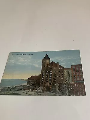 Postcard Illinois Central Depot Chicago Il Vintage Wagons • £11.58