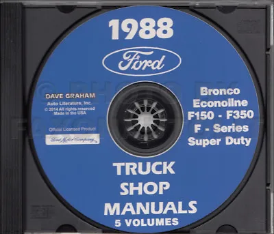 1988 Ford Truck Shop Manual 5 Book Set On CD F150 F250 F350 Bronco Van Service • $29.94
