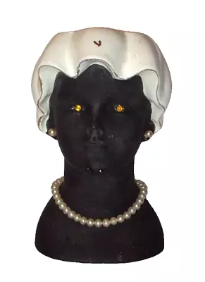 Vintage 1957 NAPCO Matte Black White Gold Lady Head Vase Pearls 5 1/8  Tall Rare • $42.95