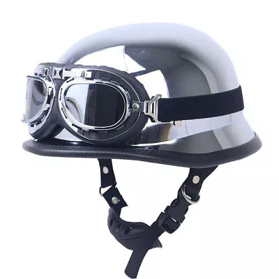 DOT German Motorcycle Half Helmet With Goggles Chopper Scooter Helmet Skull Cap • $52.99