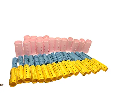 Vintage Plastic Hair Rollers Curlers  32 Snap On Variety And 16 Regular Pink • $19.99