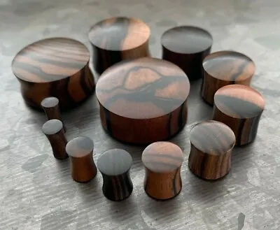 PAIR Ebony Wood Plugs Convex Saddle Double Flare Organic Tunnels Earlets Gauges • $13.95