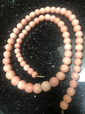 Vintage Graduated Natural Pink Apple Sponge Coral Coated Bead Long Necklace 31  • $34.99