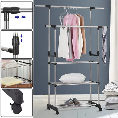 £20.89 • Buy Metal Duty Heavy Clothes Rail Storage Garment Shelf Hanging Display Stand Rack