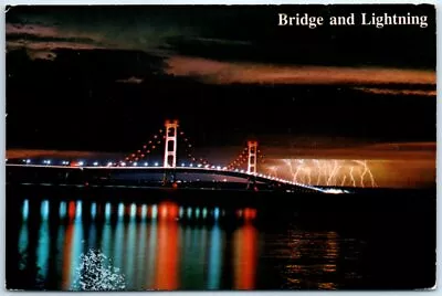 Postcard - The Mackinac Bridge - Bridge & Lightning • $3.46