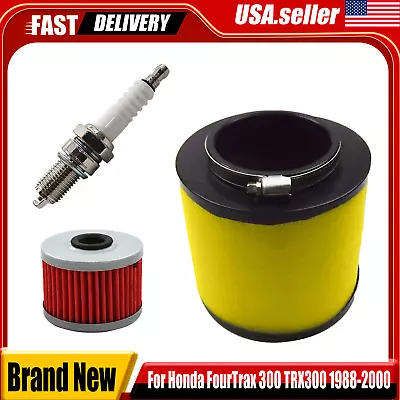 For 1988-2000 Honda FourTrax 300 TRX300 Air Oil Filter Spark Plug Tune Up Kit • $10.44